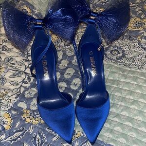 Blue Designer Heels with Bow Accent